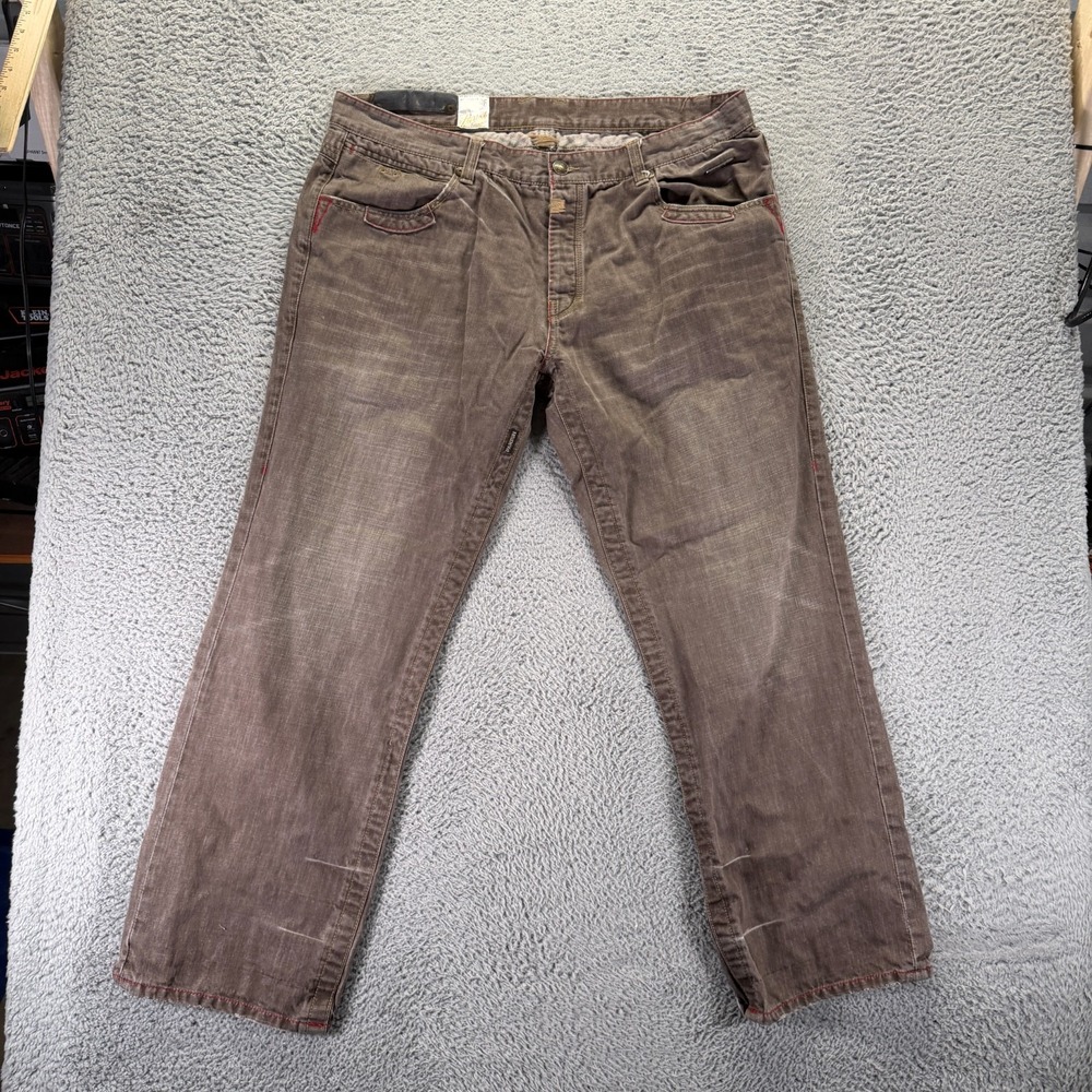 Vintage Parish Jeans Mens 42x33 Brown Cotton Denim Straight Baggy Button-Fly